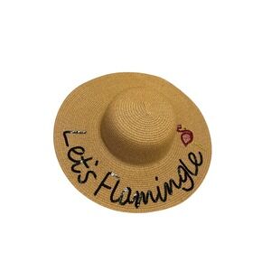 Straw Floppy Hat Let's Flamingle Beach Sun Hat Flamingo vacation resort pool‎